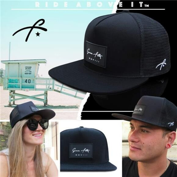 Flat Bill Trucker Hat Mesh Snapback Adjustable Cap for Men and Women Black - Picture 7 of 8